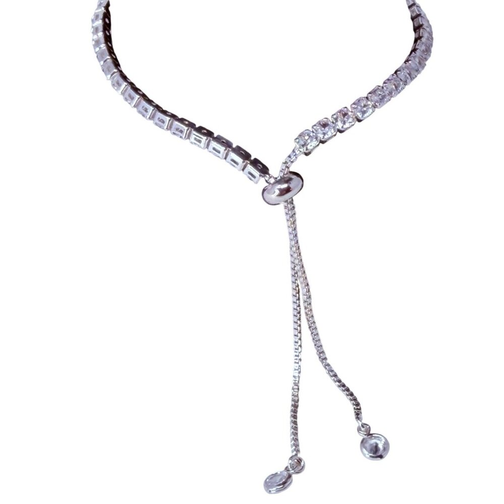 Swarovski Crystal Slider Tennis Bracelet Sterling Silver Overlay Adjustable NOS - Picture 4 of 6